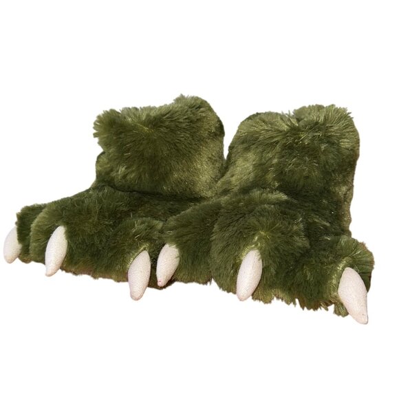Green Monster Claw Slippers Kids Small Plush Furry Costume Feet By Lazy One - Picture 1 of 6